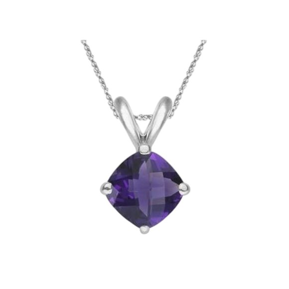 Zales Amethyst Solitaire Pendant Necklace 925 Silver Chain + Purple Stud Earring - Picture 8 of 8